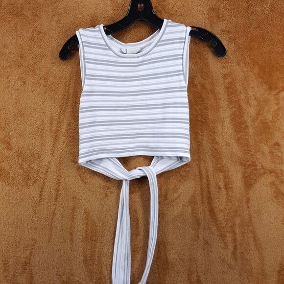 CLUB MONACO Top Womens XS White Stripe Pullover Crop Tie Back Sleeveless Tank - Picture 1 of 8
